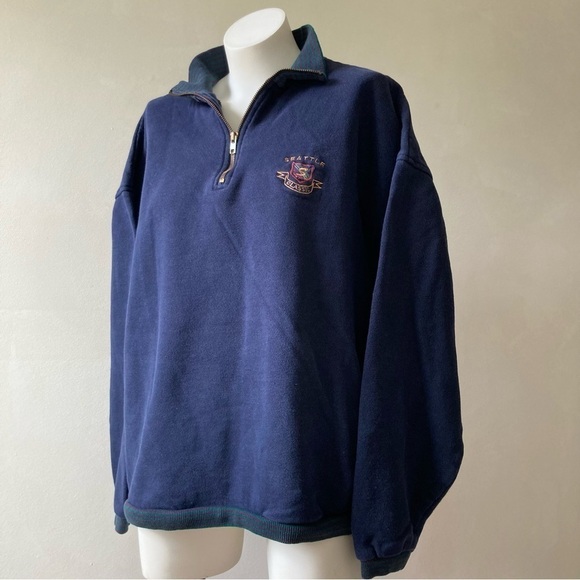 S.D.I. | Vintage Seattle Collegiate 1/4 Zip Long Sleeve Pullover Sweatshirt - Picture 1 of 7